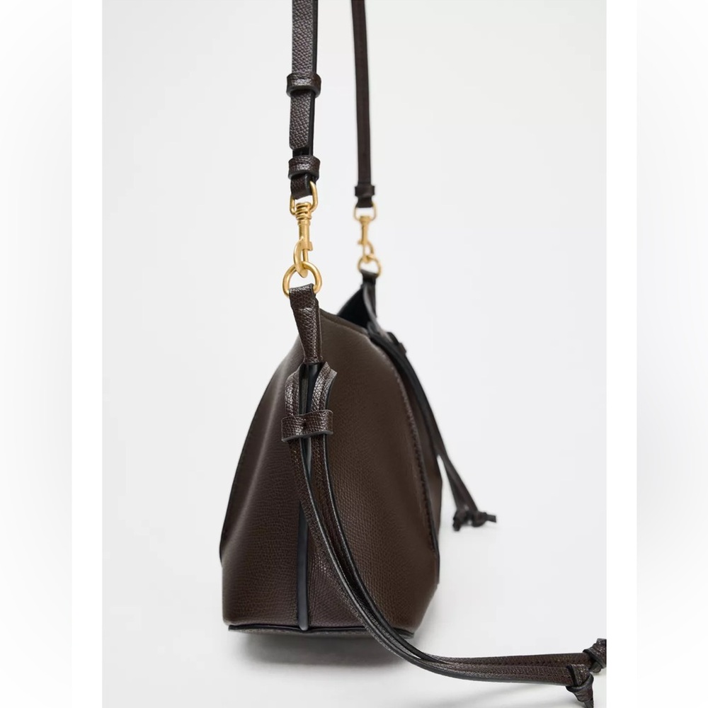 Zara Elegant Brown PLEATED MINI BAG Shoulder Crossbody Bag NWT - Picture 3 of 7